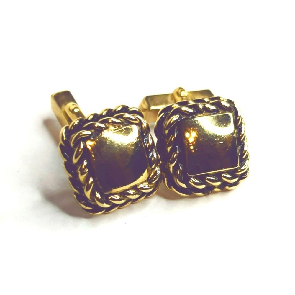 Vintage Swank Gold-Tone Square Cufflinks With Rope Edge Design